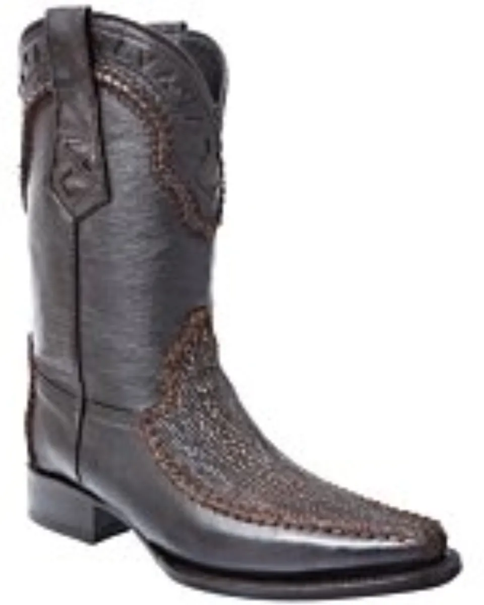 Botas Vaqueras Piel De Tiburón Original Horma Texana Color Café WD 11-154