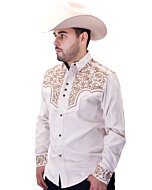 Embroidered Suede Western Shirt Beige Color