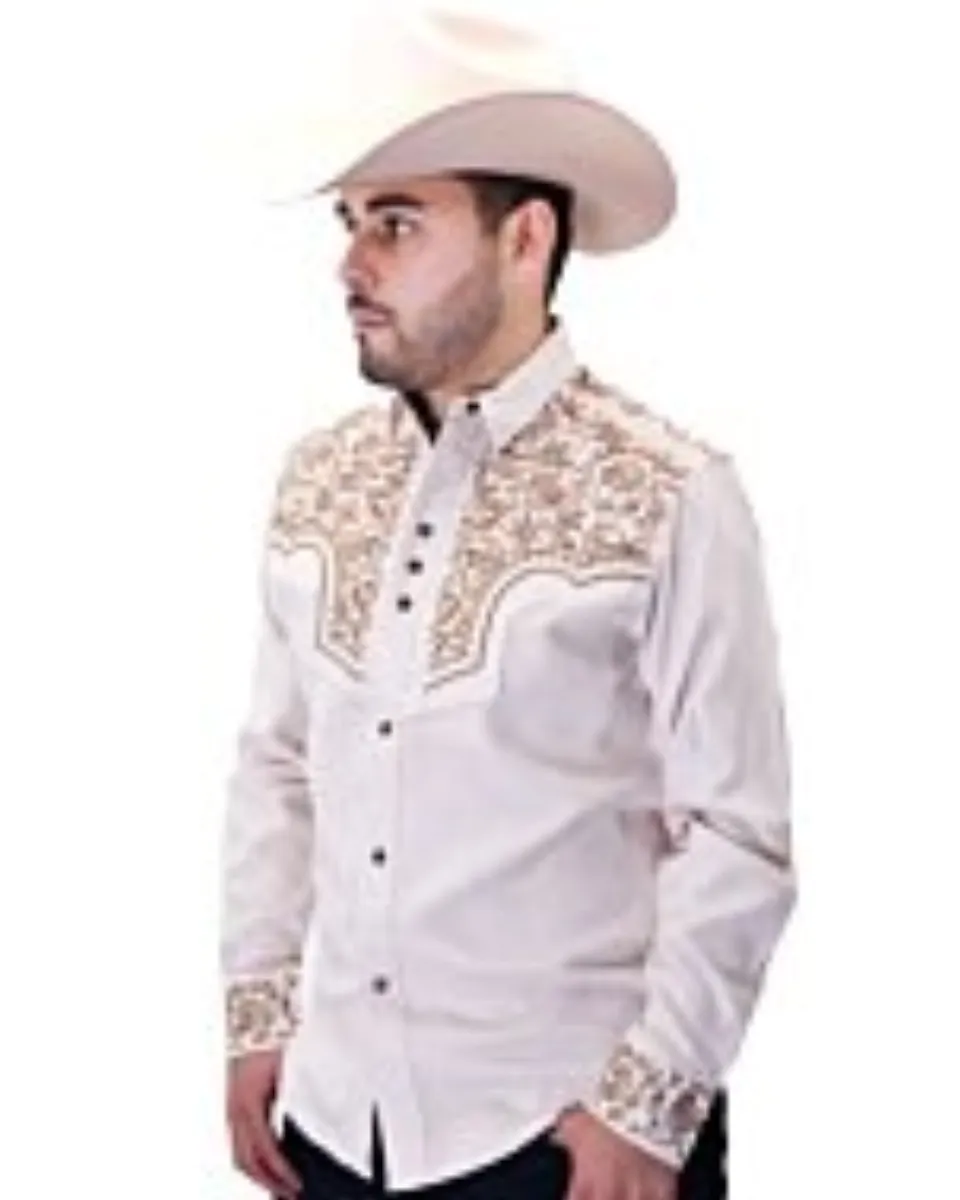 Embroidered Suede Western Shirt Beige Color