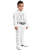 Traje Charro de 3 piezas para niño White Diamonds en color blanco con bordado y botonadura plateada