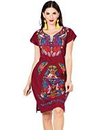 Vestido Bordado Artesanal 603095 Color Vino