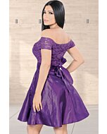 Vestido Metálico Y Encaje Hombros Descubiertos Lam 5705 Morado