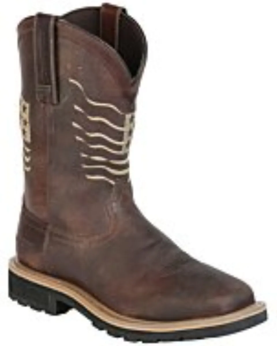 Bota Waterproof Para Trabajo Buff Color Café Oscuro Bordado American Flag