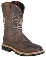 Bota Waterproof Para Trabajo Buff Rancher Café Tubo Bordado Con Bandera Americana