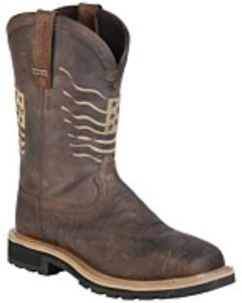 Bota Waterproof Para Trabajo Buff Rancher Café Tubo Bordado Con Bandera Americana