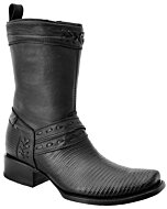 Black Genuine Lizard Square Boots WD 11-020
