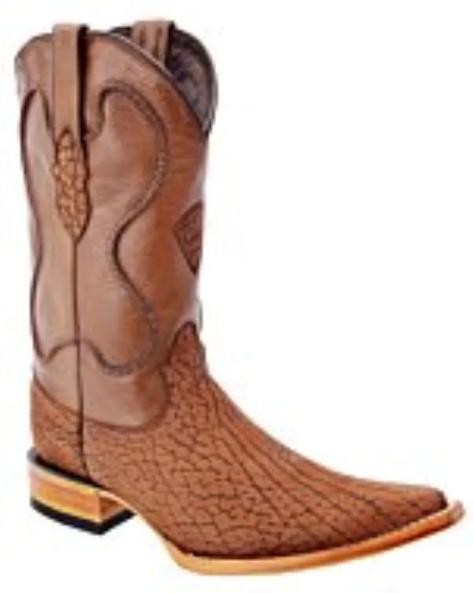 Bota Estilo Vaquera Piel Cuello de Toro Color Miel, White Diamonds Boots 081