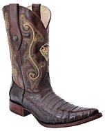 Bota Vaquera Piel Coco Belly, Café, Diseño Artesanal, White Diamonds Boots 10-095