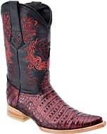 Men´s Western Coco Belly Leather Boots, Red and Black Color, White Diamonds Boots 095