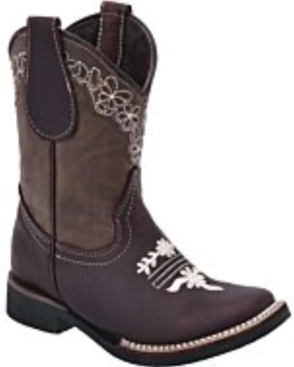 Botas Rodeo Para Niña En Color Café WD 11-394 Bordado Blanco