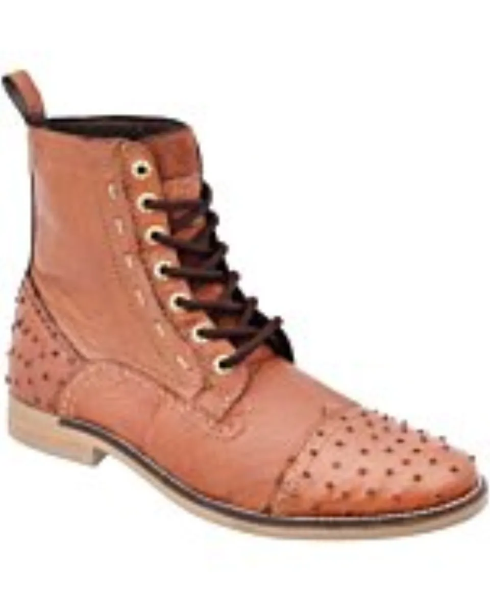 Botín Estilo Militar De Avestruz Cognac WD 11-404
