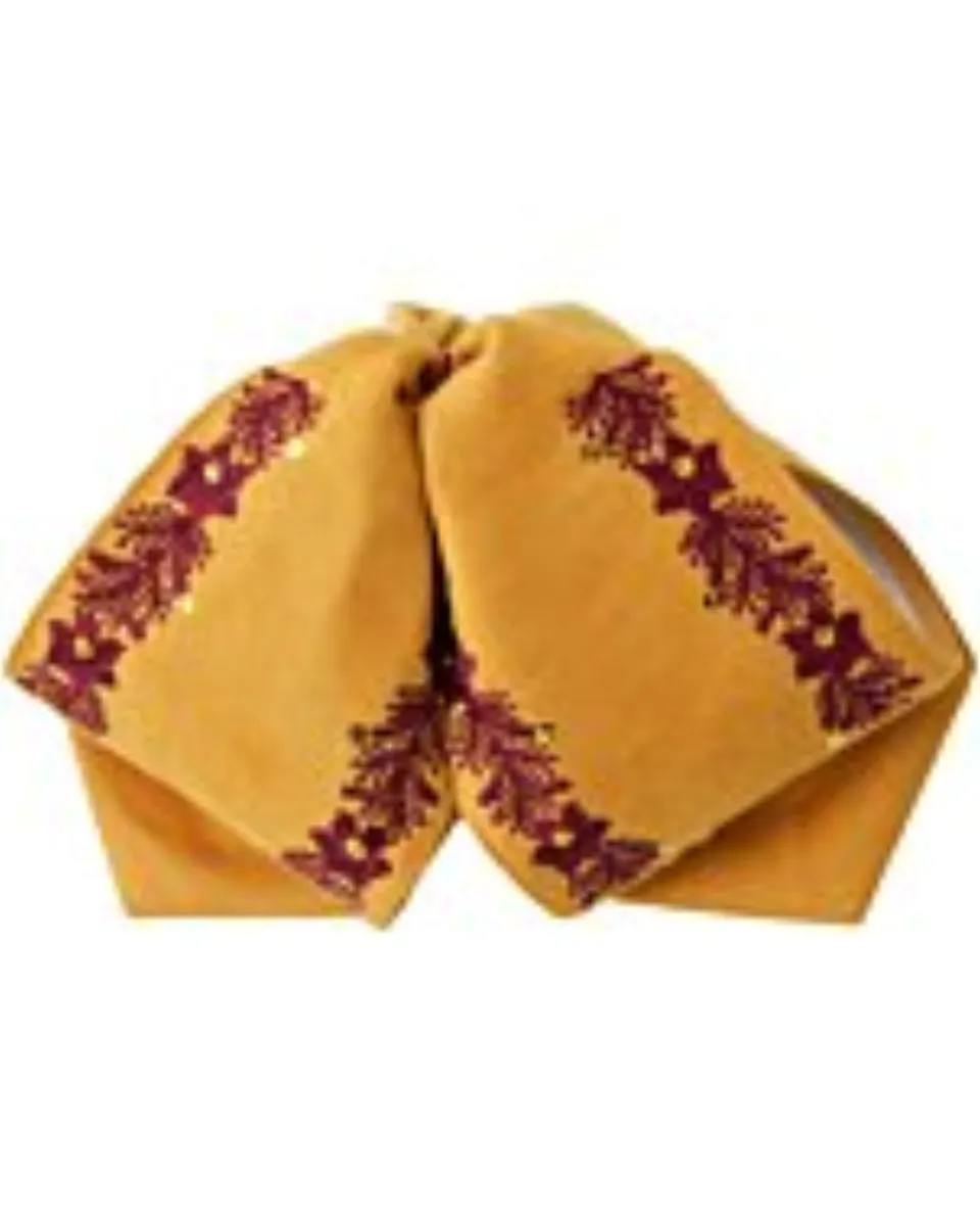 Moño Charro Fino Color Mostaza Con Bordado Vino WD 11-975
