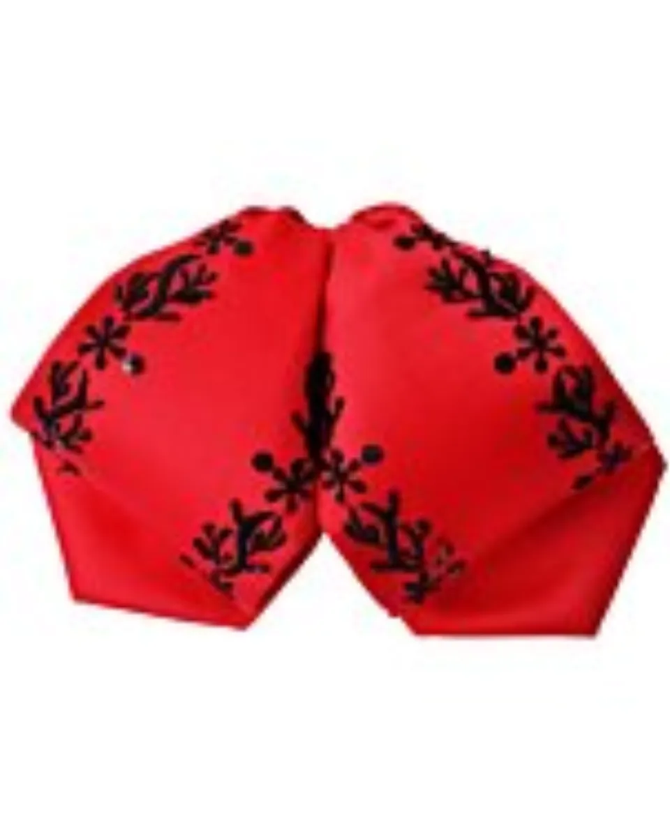 Moño Charro Fino Rojo Con Bordado Negro WD 111-977