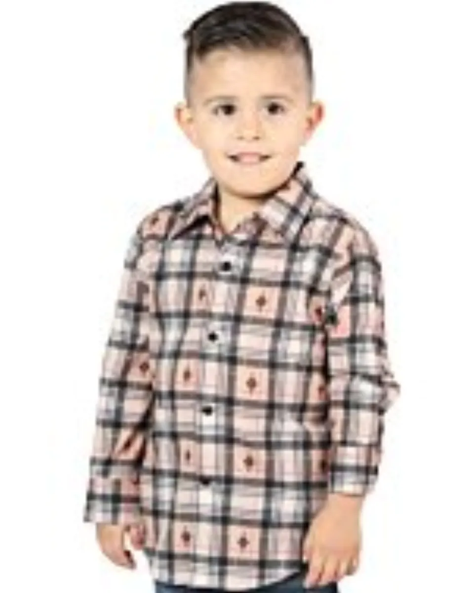 Camisa Vaquera para Niño a Cuadros Beige-Negro, Versión de Manga Larga – El General 44732