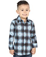 Boy's Western Shirt in Blue-Black Plaid by El General 44736, Available in Long or Short Sleeve