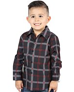 Boy’s Western Shirt in Black-Gray Plaid, Long Sleeve Version – El General 44743