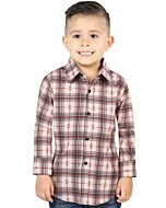 Boy’s Western Shirt in Beige-Red Plaid, Long Sleeve Version – El General 44745
