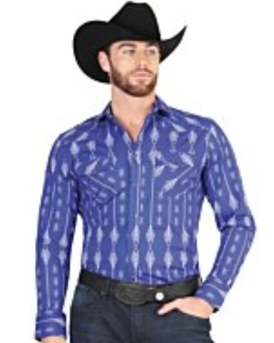 Camisa Vaquera para Hombre Azul con Estampado de Flechas Blancas – El General 44434