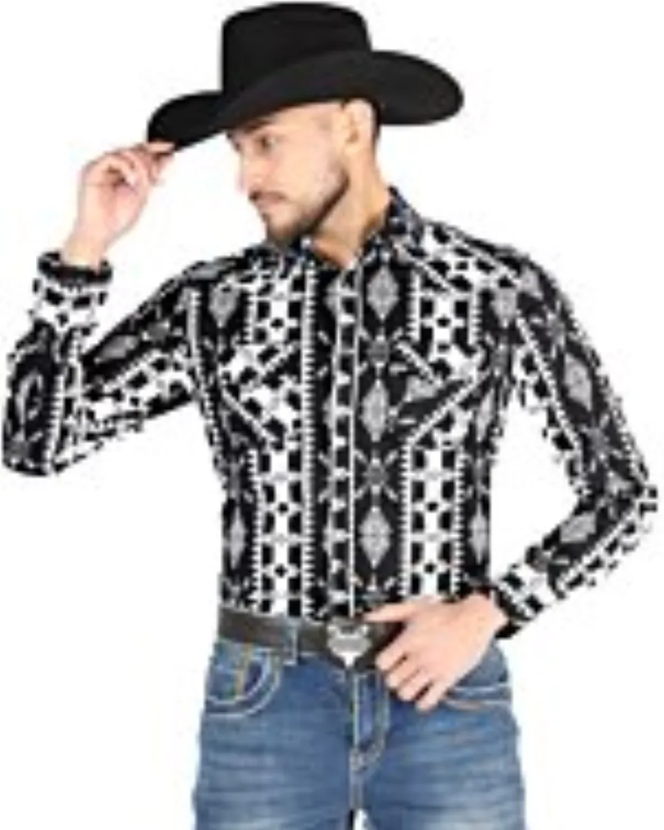 Men's Black Western Shirt with Geometric Print – El General 44501