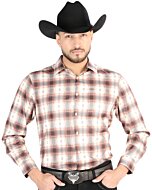 Men’s Western Shirt in Orange-Beige Plaid, Long Sleeve Version – El General 44699