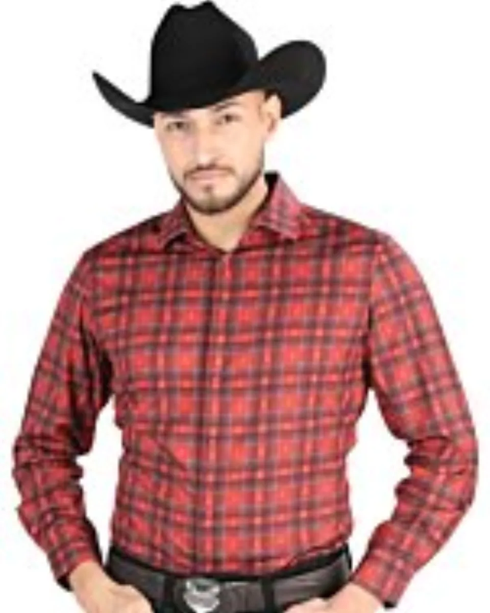 Men’s Western Shirt in Red Plaid, Long Sleeve Version – El General 44705