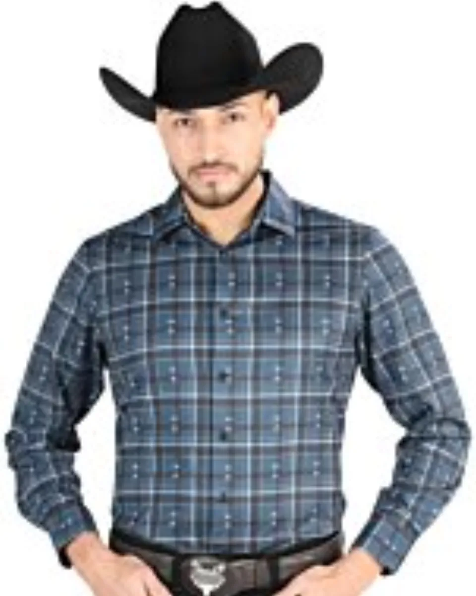 Camisa Vaquera para Hombre en Cuadros Navy-Blanco, Versión de Manga Larga – El General 44706