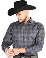 Men’s Western Shirt in Gray-Brown Plaid, Long Sleeve Version – El General 44708