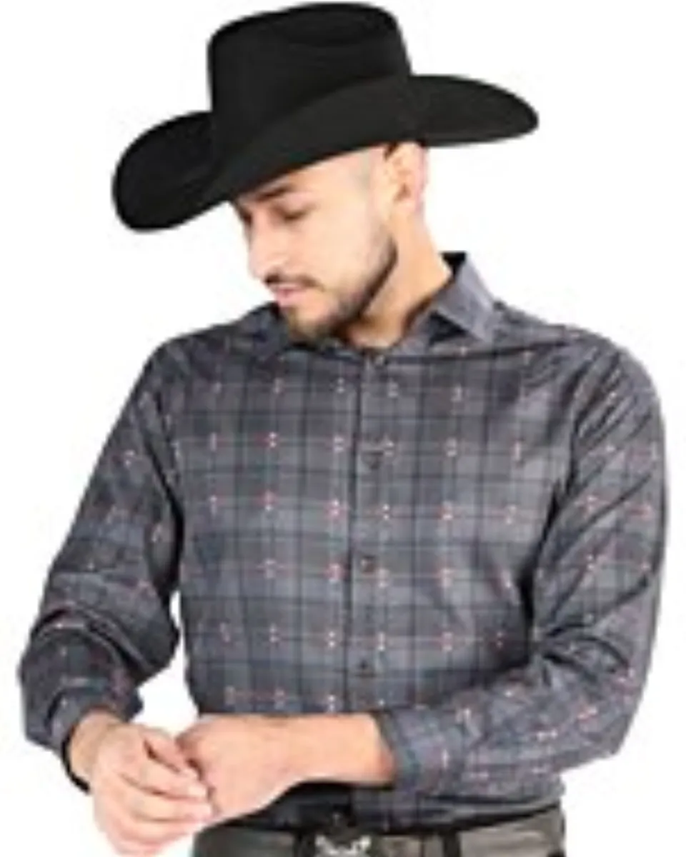 Camisa Vaquera para Hombre en Cuadros Gris-Café, Versión de Manga Larga – El General 44708