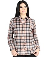 Camisa Vaquera para Mujer a Cuadros Beige-Negro, Versión de Manga Larga – El General 44715
