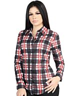Women’s Western Shirt in White-Red Plaid, Long Sleeve Version – El General 44724