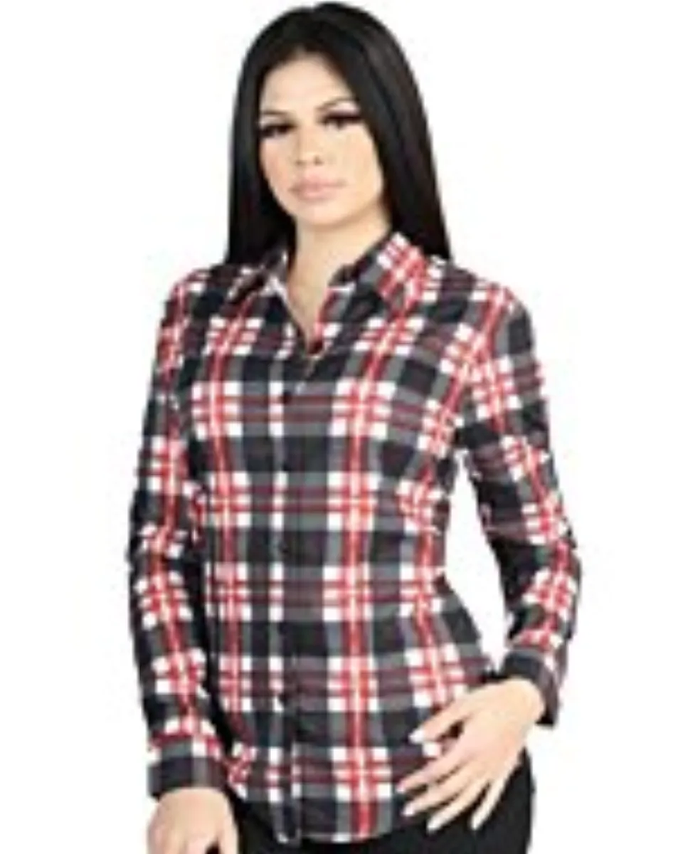 Camisa Vaquera para Mujer a Cuadros Blanco-Rojo, Versión de Manga Larga – El General 44724