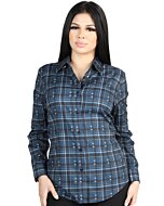 Women’s Western Shirt in Navy-White Plaid, Long Sleeve Version – El General 44723