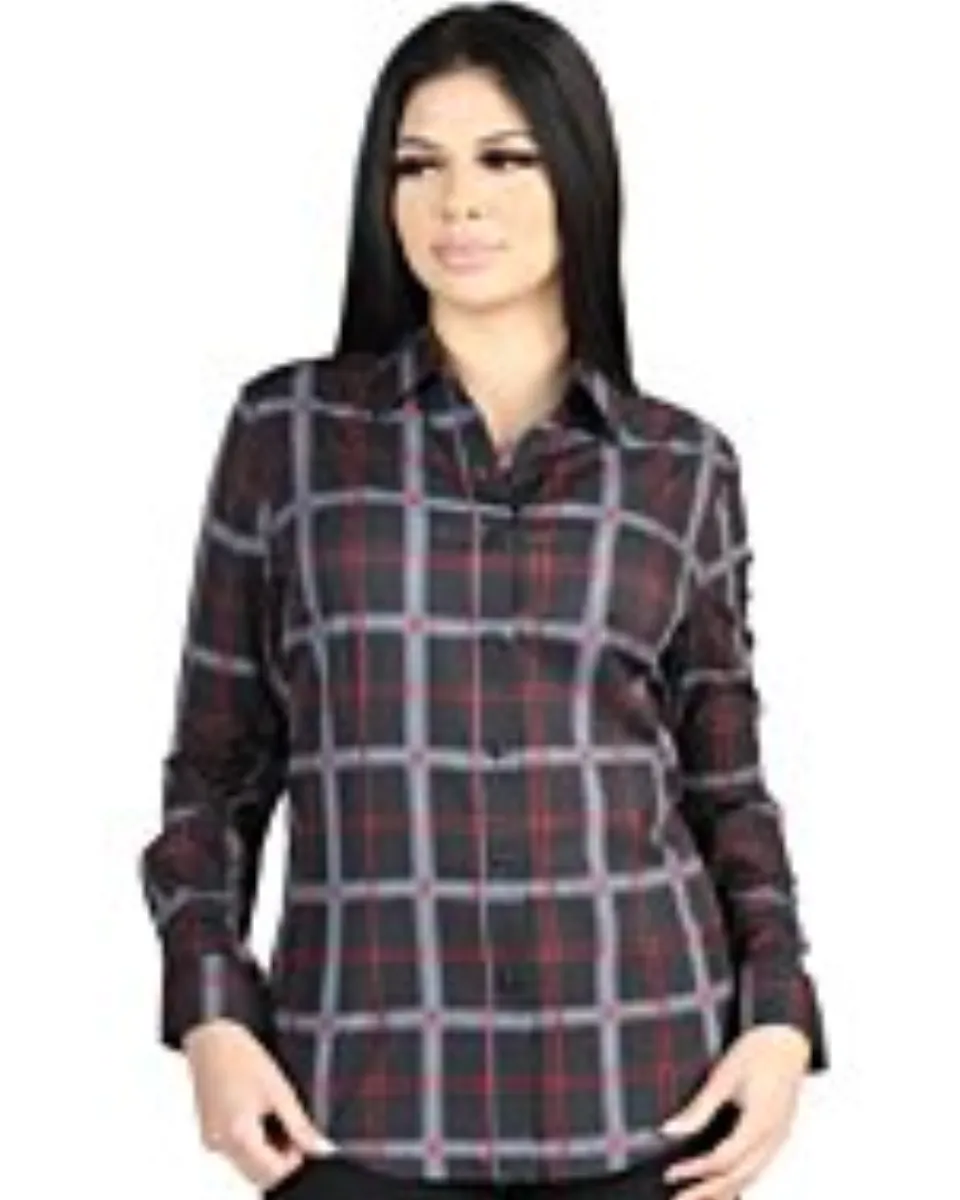 Camisa Vaquera para Mujer a Cuadros Negro-Gris, Versión de Manga Larga – El General 44726
