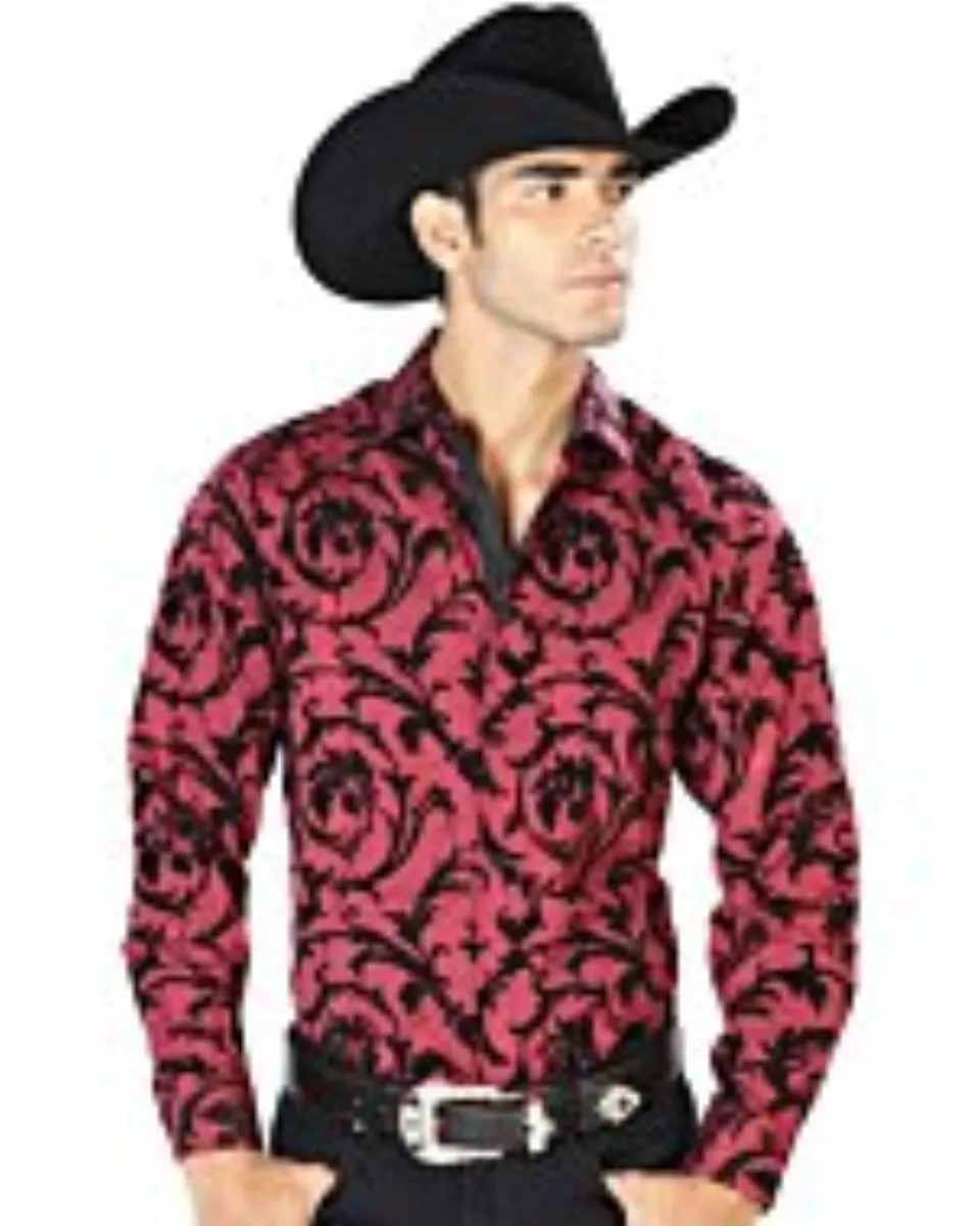 Camisa Vaquera El Señor De Los Cielos 43585 Color Vino Oscuro