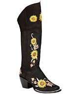 Bota Vaquera Alta Negra Para Mujer Bordado Girasoles El General 43914