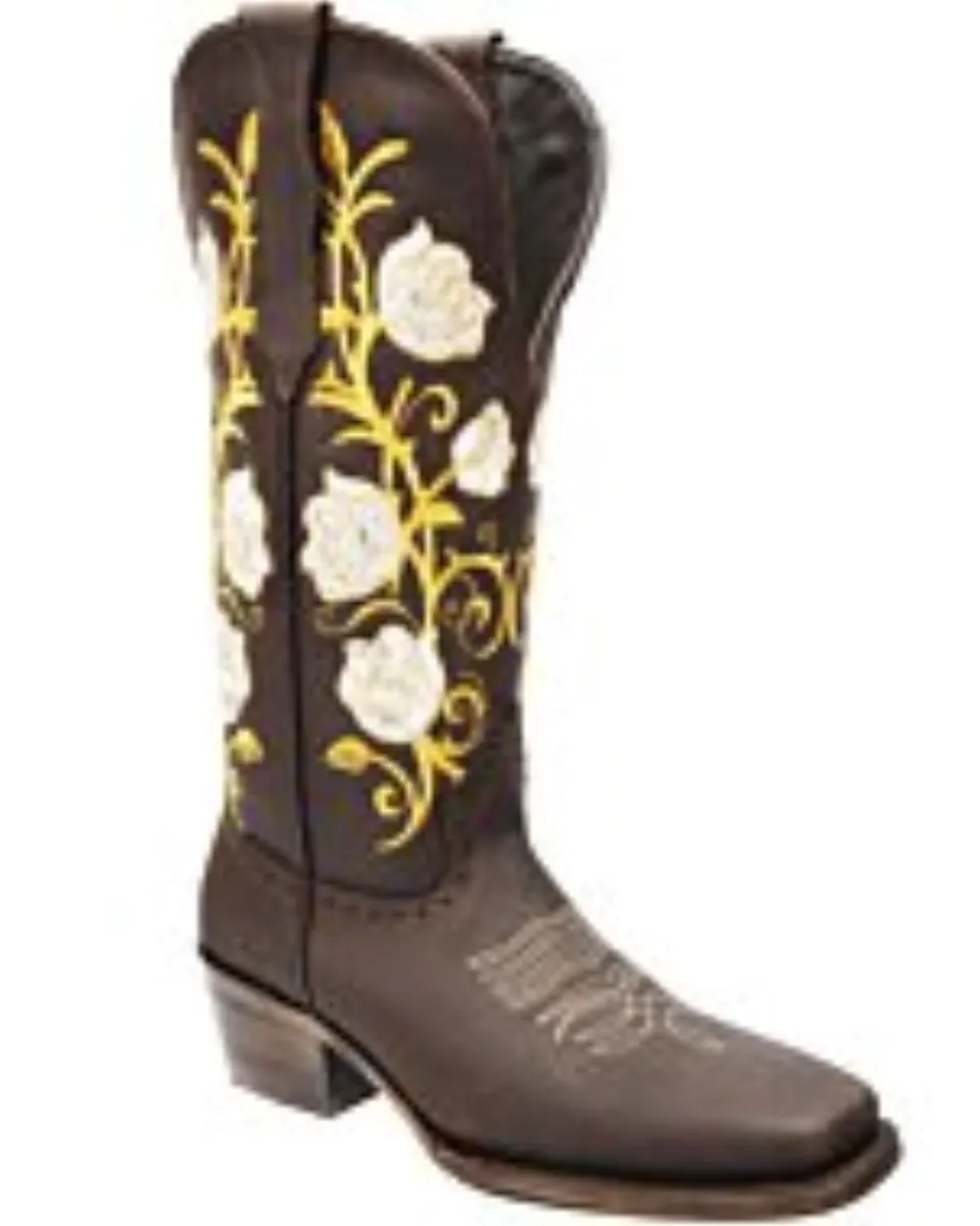 Botas Para Mujer Vaqueras Horma Rodeo Caña Alta White Diamonds Boots 10-523 Piel Color Café