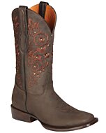 Botas vaqueras para mujer El General 44847 en piel Crazy color café, con bordado floral, suela de cuero y construcción welt.