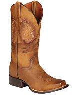 El General 44852 women's cowgirl boots in honey Crazy leather with Rodeo toe, leather outsole, and decorative studs.