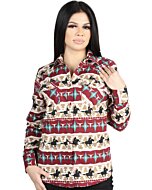 Women's Western Shirt with Cowboy Print in Red and Ivory – El General 44480
