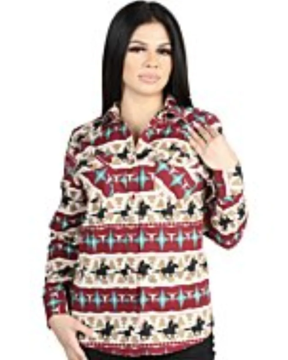 Camisa Vaquera para Mujer con Estampado Western en Rojo y Marfil – El General 44480