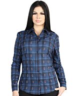 Camisa Vaquera para Mujer Azul con Negro a Cuadros, Manga Larga – El General 44721