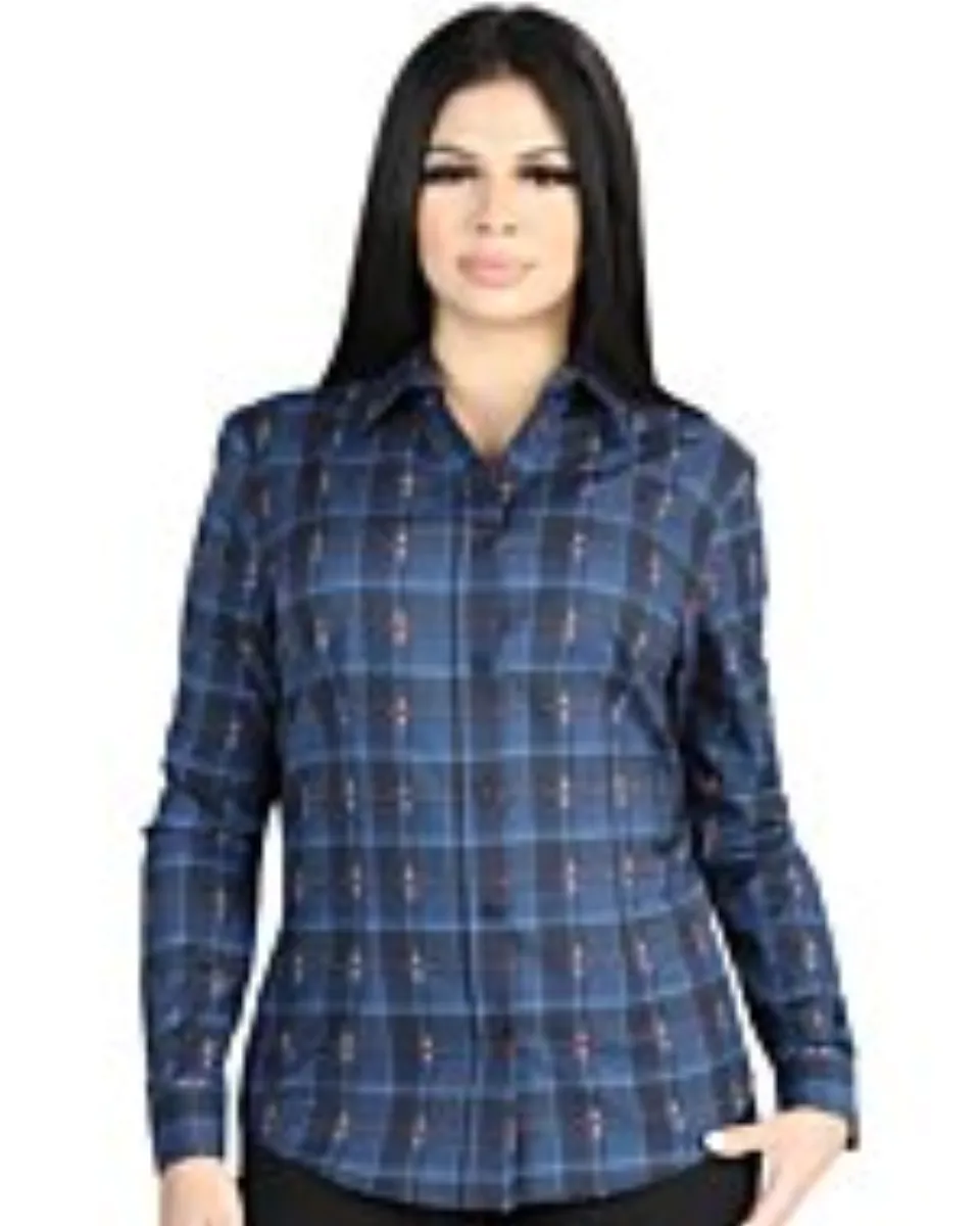 Camisa Vaquera para Mujer Azul con Negro a Cuadros, Manga Larga – El General 44721
