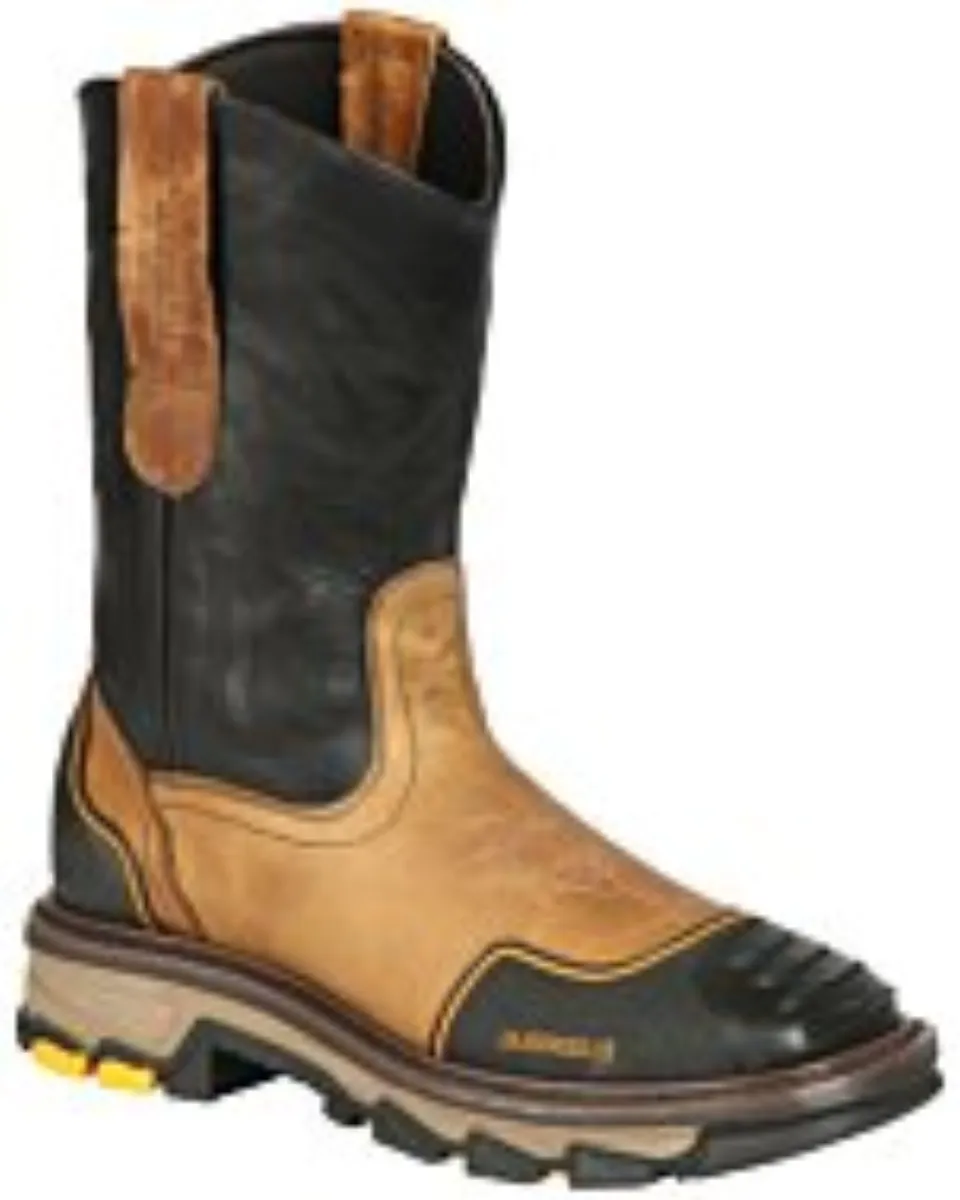 men's butter-colored Western work boots in Alazan leather, featuring a Malibu square toe and durable industrial rubber outsole, model El General 44686.