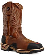 Kingwelt Botas Vaqueras de Trabajo para Hombre - Marrón con Tubo Bordado