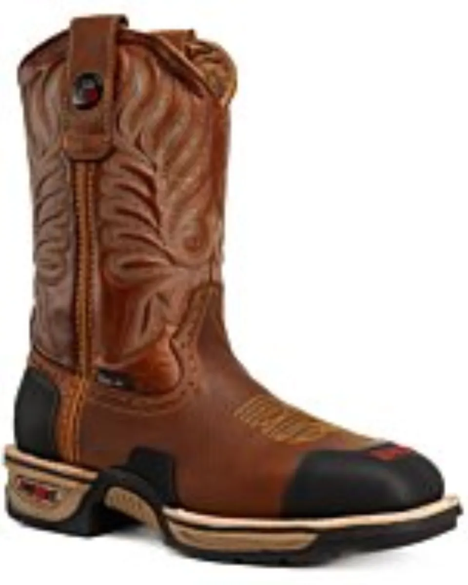 Kingwelt Botas Vaqueras de Trabajo para Hombre - Marrón con Tubo Bordado
