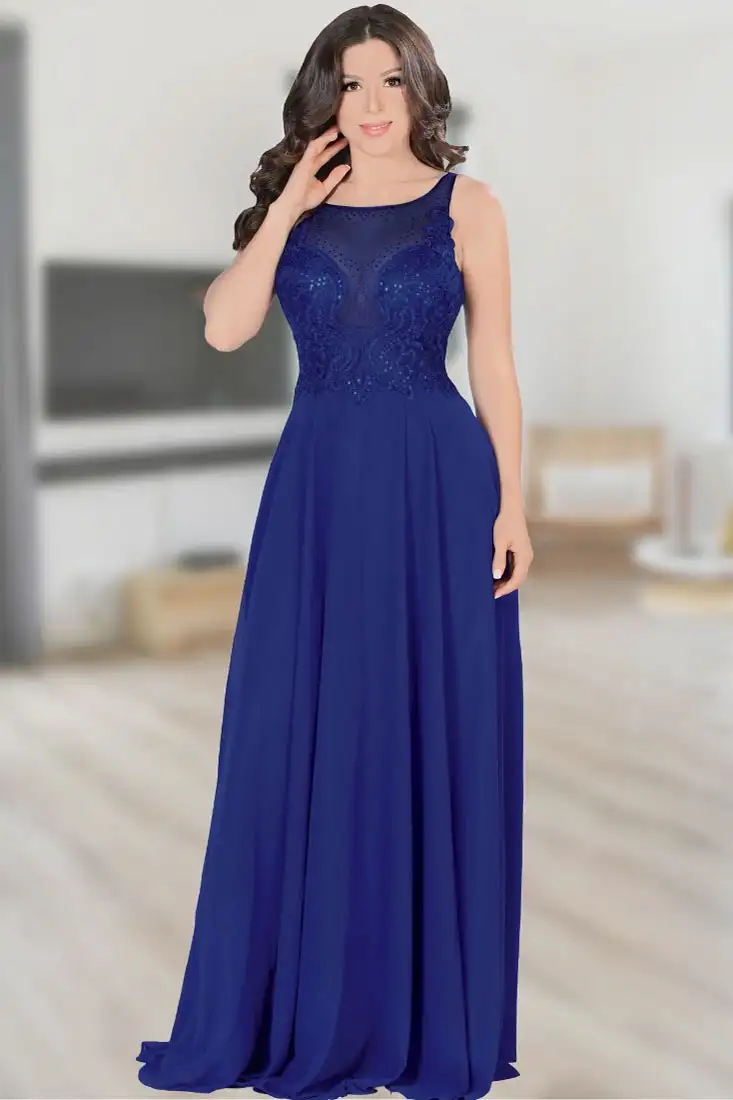 Vestido Largo Fino Color Azul Lamasini 5670